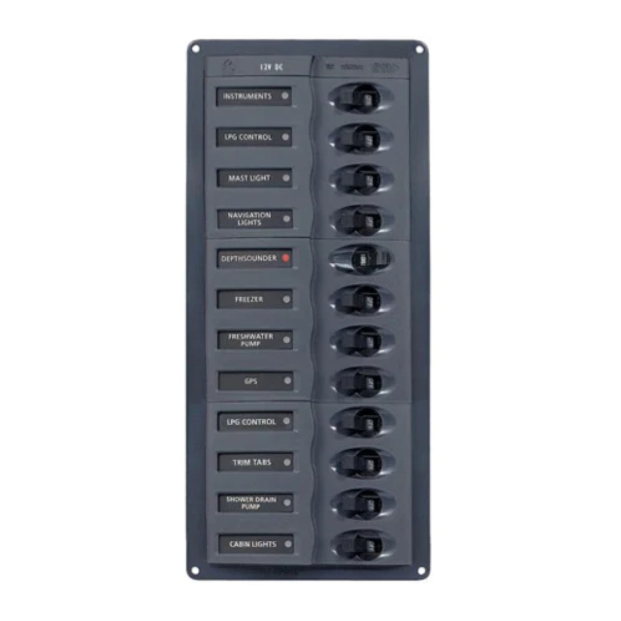 BEP 12V DC Circuit Breaker Panel 12-Way Vertical (No Meters) - PROTEUS MARINE STORE