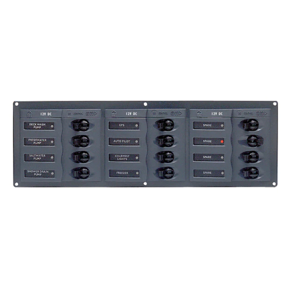 BEP 12V DC Circuit Breaker Panel 12-Way Horizontal (No Meters) - PROTEUS MARINE STORE