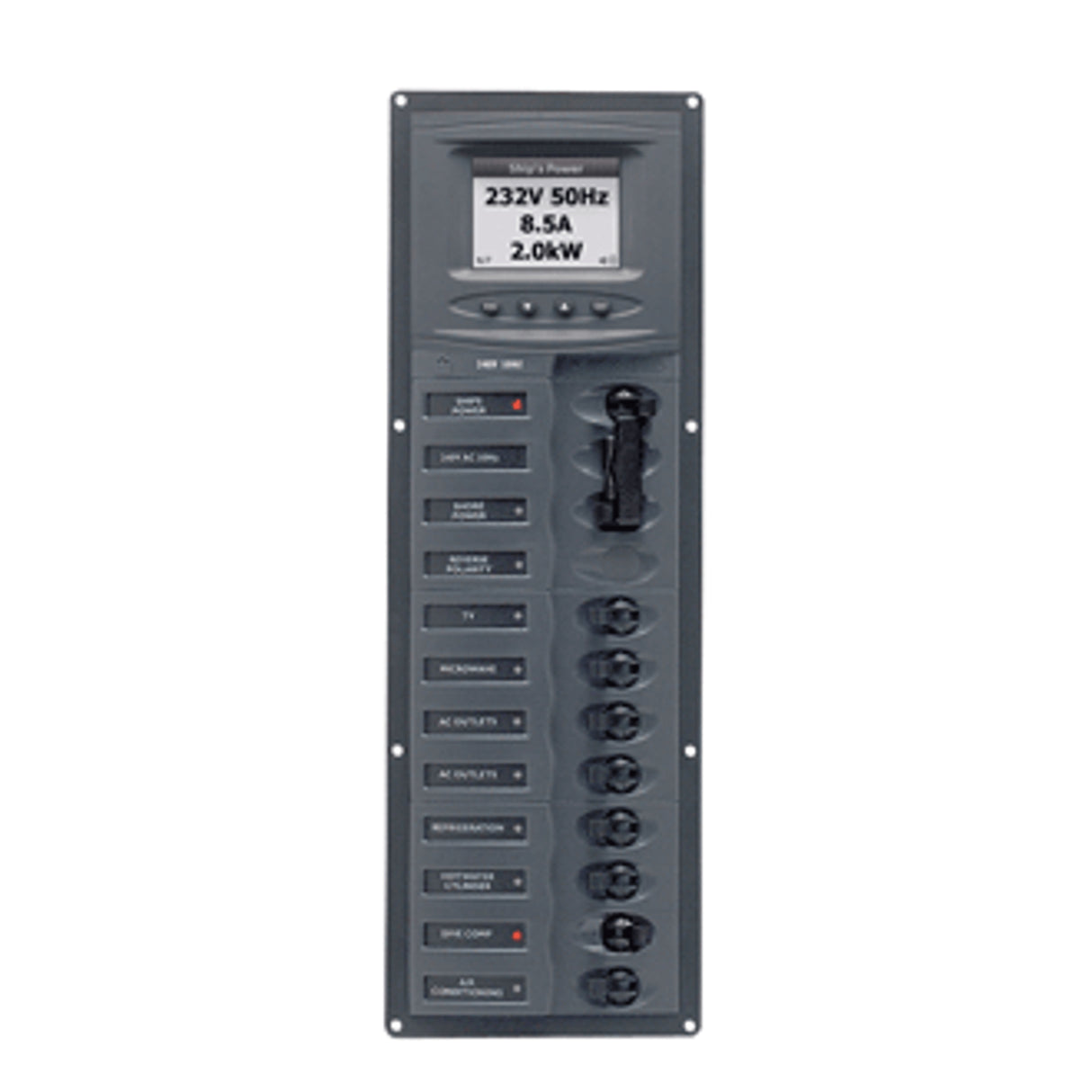 BEP 230V AC CB Panel 8SP 2DP with Digital Meters Horizontal - PROTEUS MARINE STORE