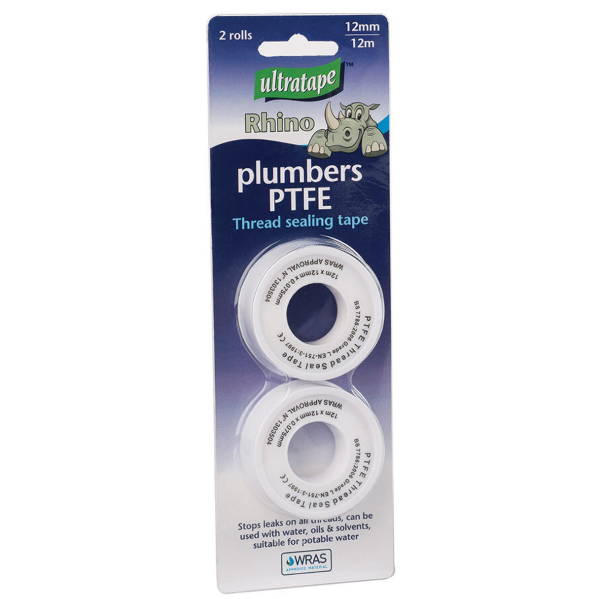Ultratape Rhino Plumbers PTFE Thread Sealing Tape 12mm x 12m 2pk - PROTEUS MARINE STORE