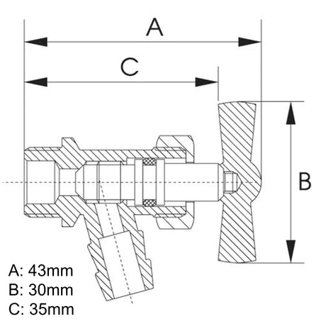 AG Chrome Plated Brass Drain Cock - 1/4" BSP Male to 3/8" ID Hose - 280 PSI