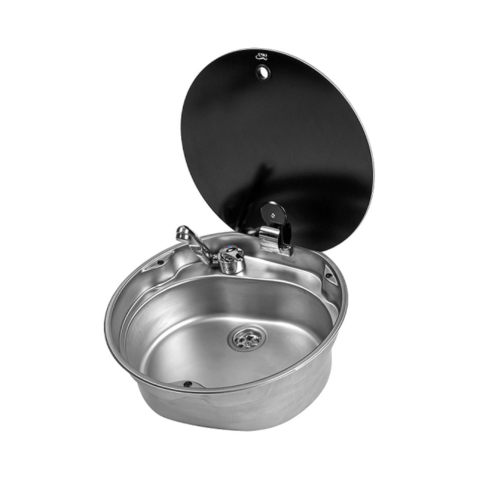 CAN Round Sink with Glass Lid 407mm Dia. (Waste and Tap Not Included)
