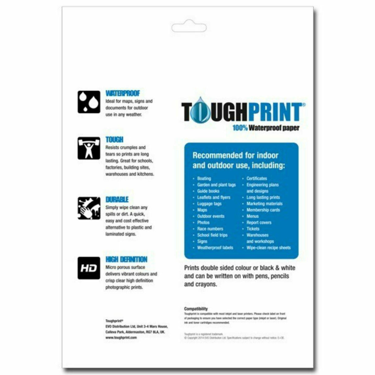 ToughPrint Waterproof A4 Paper for Laserjet Printer, Use Maps, Signs & Documents Print - 250 Sheets - PROTEUS MARINE STORE