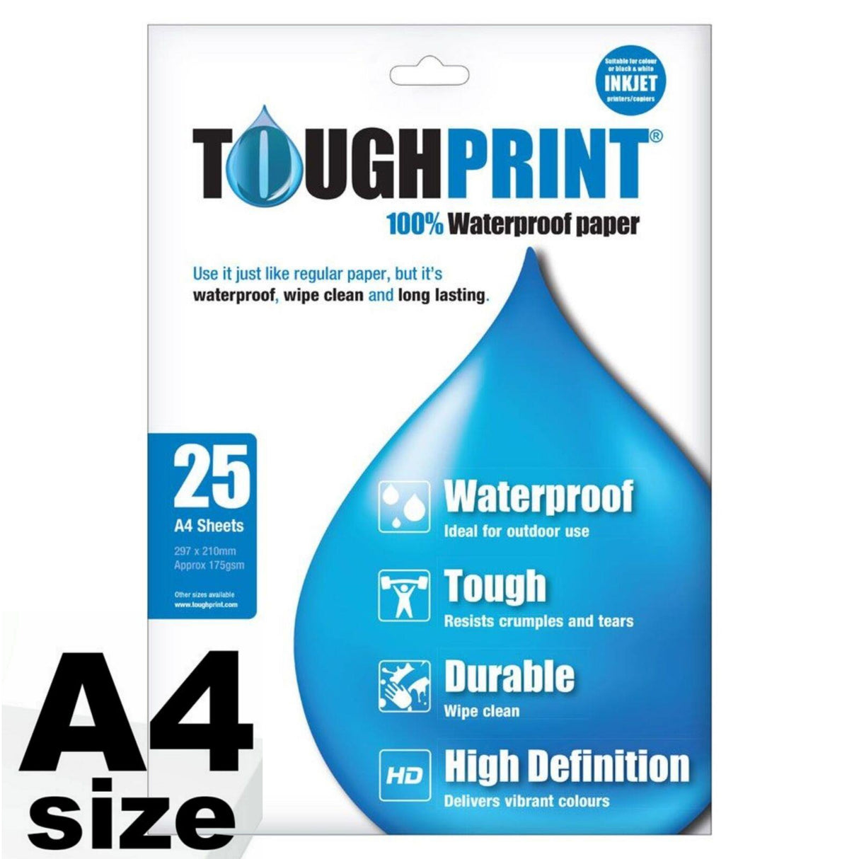 ToughPrint Waterproof Inkjet A4 Paper, Use for Maps, Signs & Documents - 25 Sheets - PROTEUS MARINE STORE