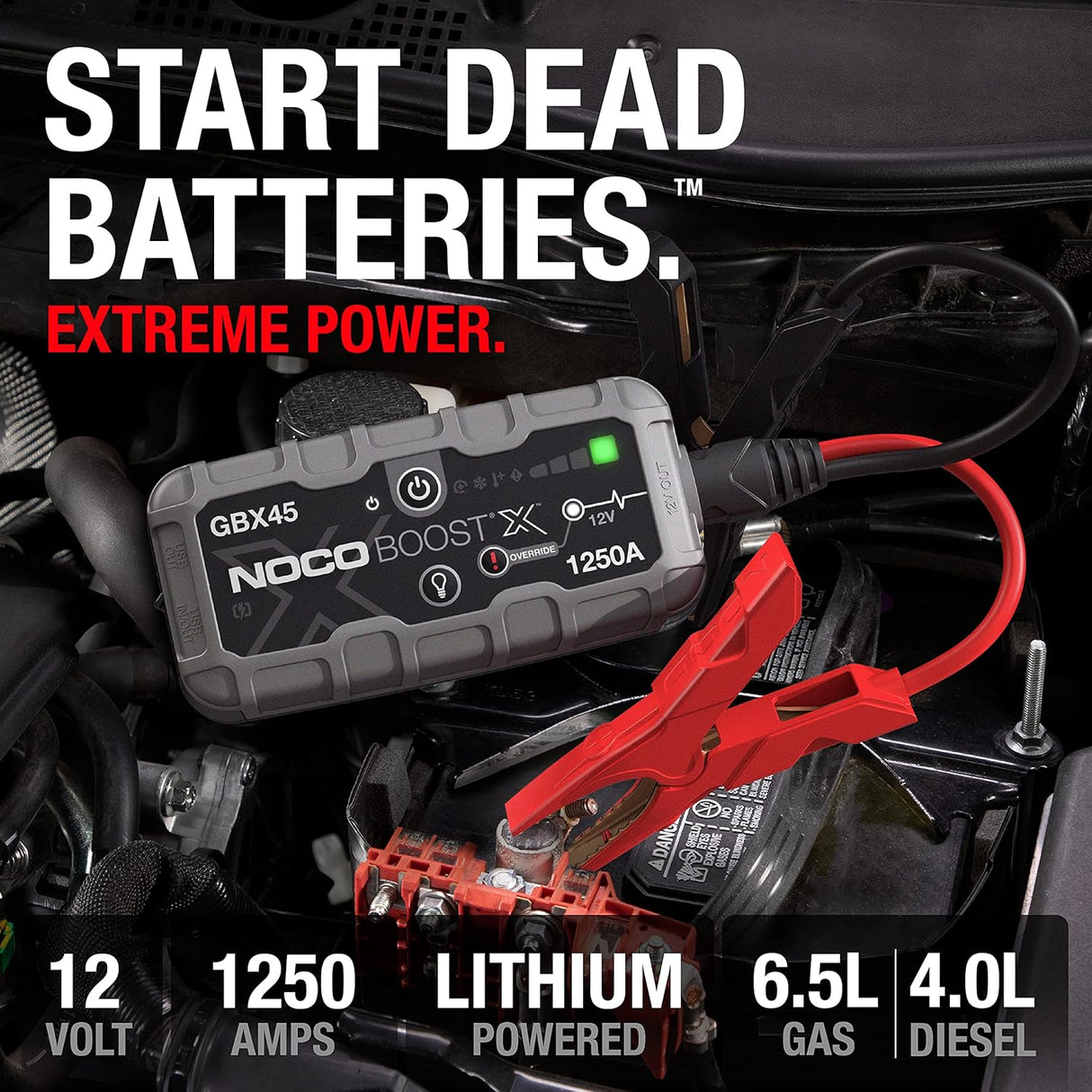 NOCO Boost X GBX45 1250A 12V UltraSafe Portable Lithium Car Jump Starter, Heavy-Duty Battery Booster Power Pack, Powerbank Charger, and Jump Leads for up to 6.5 L Petrol and 4.0 L Diesel Engines