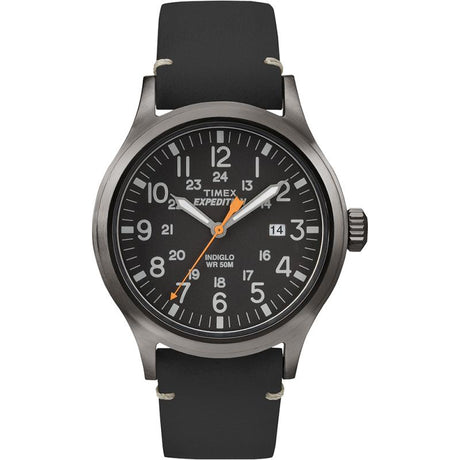 Expedition Scout Watch with Black Leather Strap & Black Dial