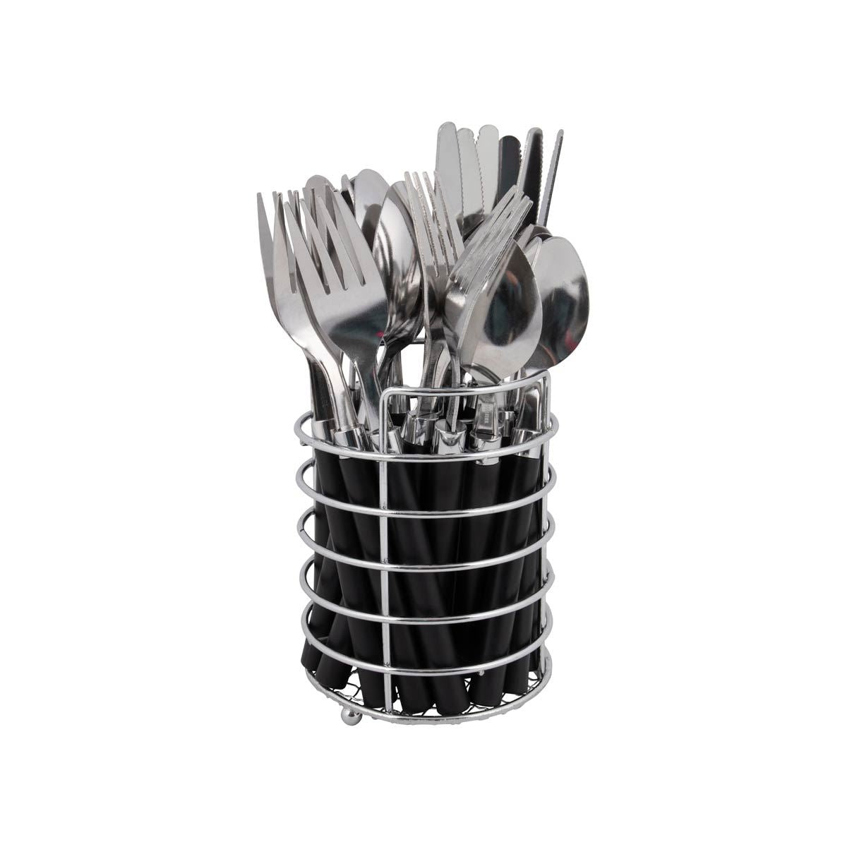 Bo-Camp Cutlery Set with Basket 24 Pieces 6 Persons Black