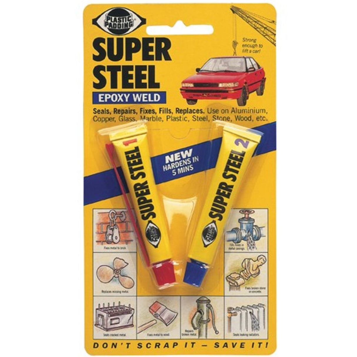 Plastic Padding Super Steel Epoxy Weld Seals Repairs Fixes for Metal Plastic Glass Stone Wood