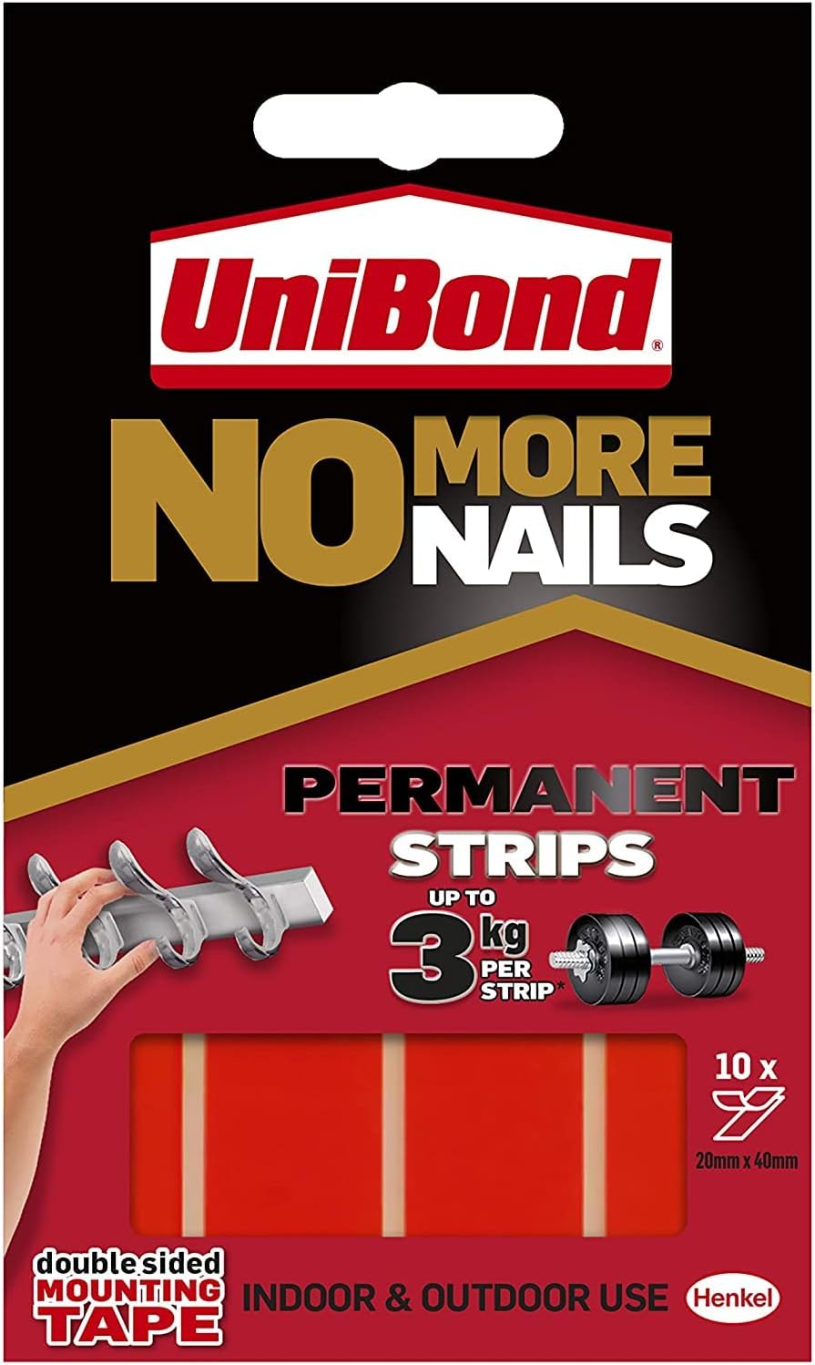 UniBond No More Nails Permanent Strips Double Sided Mounting Tape - 10 Pack White - PROTEUS MARINE STORE