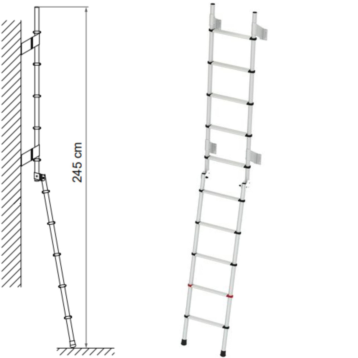 Fiamma Folding Aluminium Deluxe Ladder 5D Max 245cm Extended Motorhomes Caravan