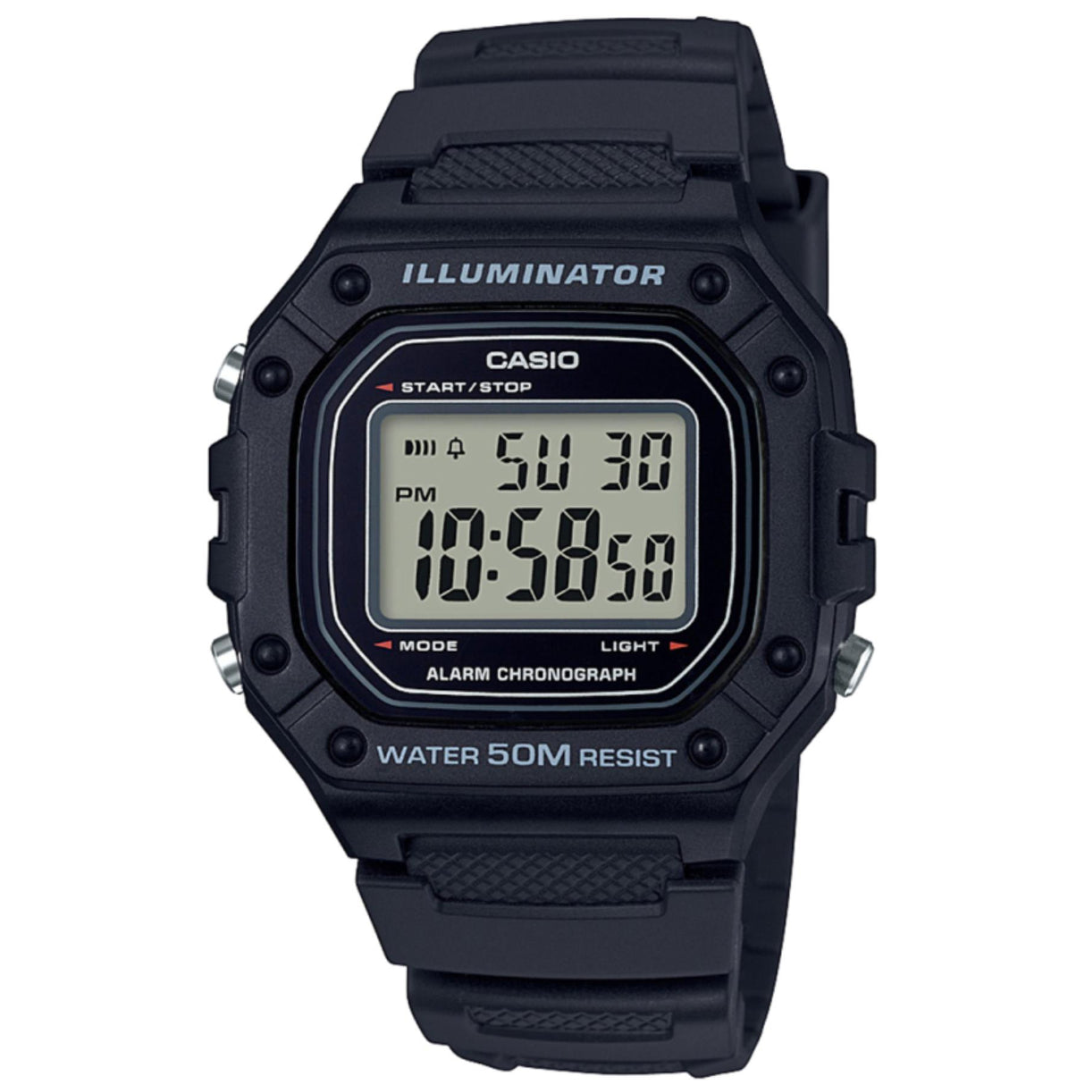 Mens Digital Sports Watch Alarm Chronograph 50M - Black Resin