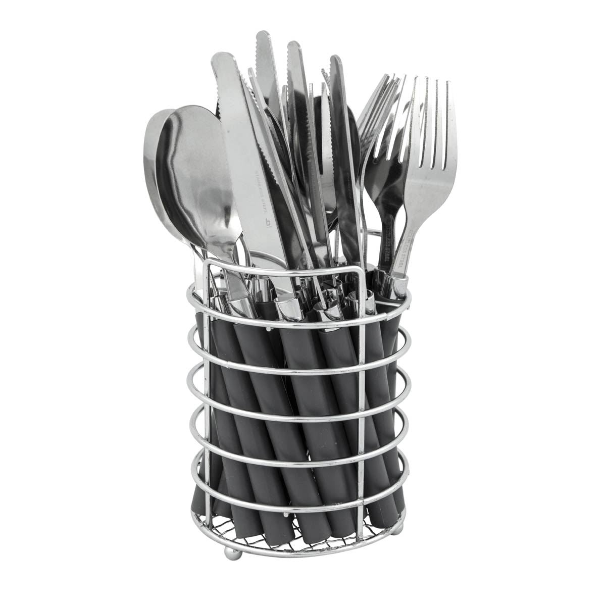 Bo-Camp Cutlery Set with Basket 24 Pieces 6 Persons Grey