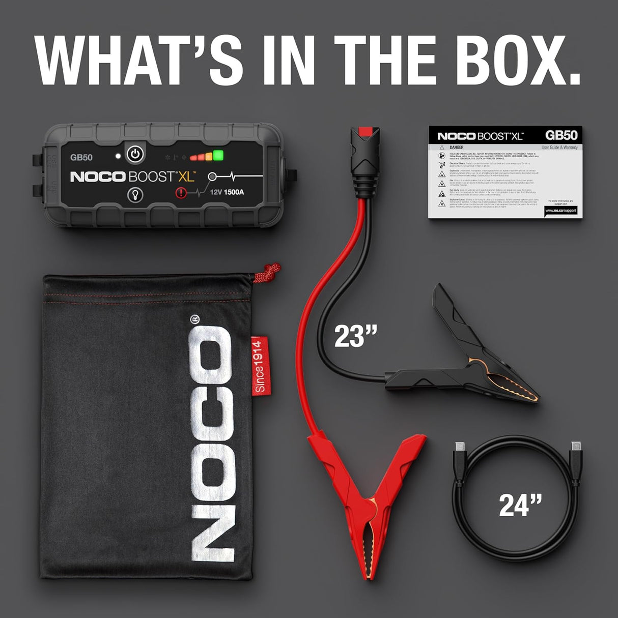 NOCO Boost XL GB50 1500A 12V UltraSafe Portable Lithium Car Jump Starter, Heavy-Duty Battery Booster Power Pack, Powerbank Charger, and Jump Leads for up to 7.0L Petrol and 4.5L Diesel Engines