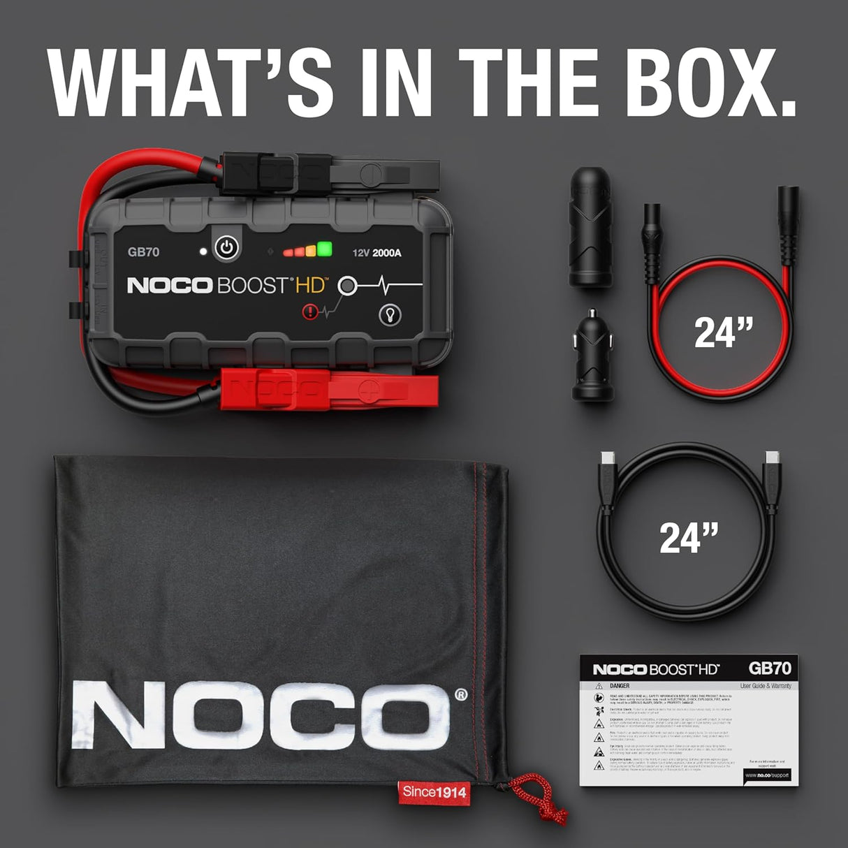 NOCO Boost HD GB70 2000A UltraSafe Car Jump Starter, Jump Starter Power Pack, 12V Battery Booster, Portable Powerbank Charger, and Jump Leads for up to 8.0-Liter Petrol and 6.0-Liter Diesel Engines