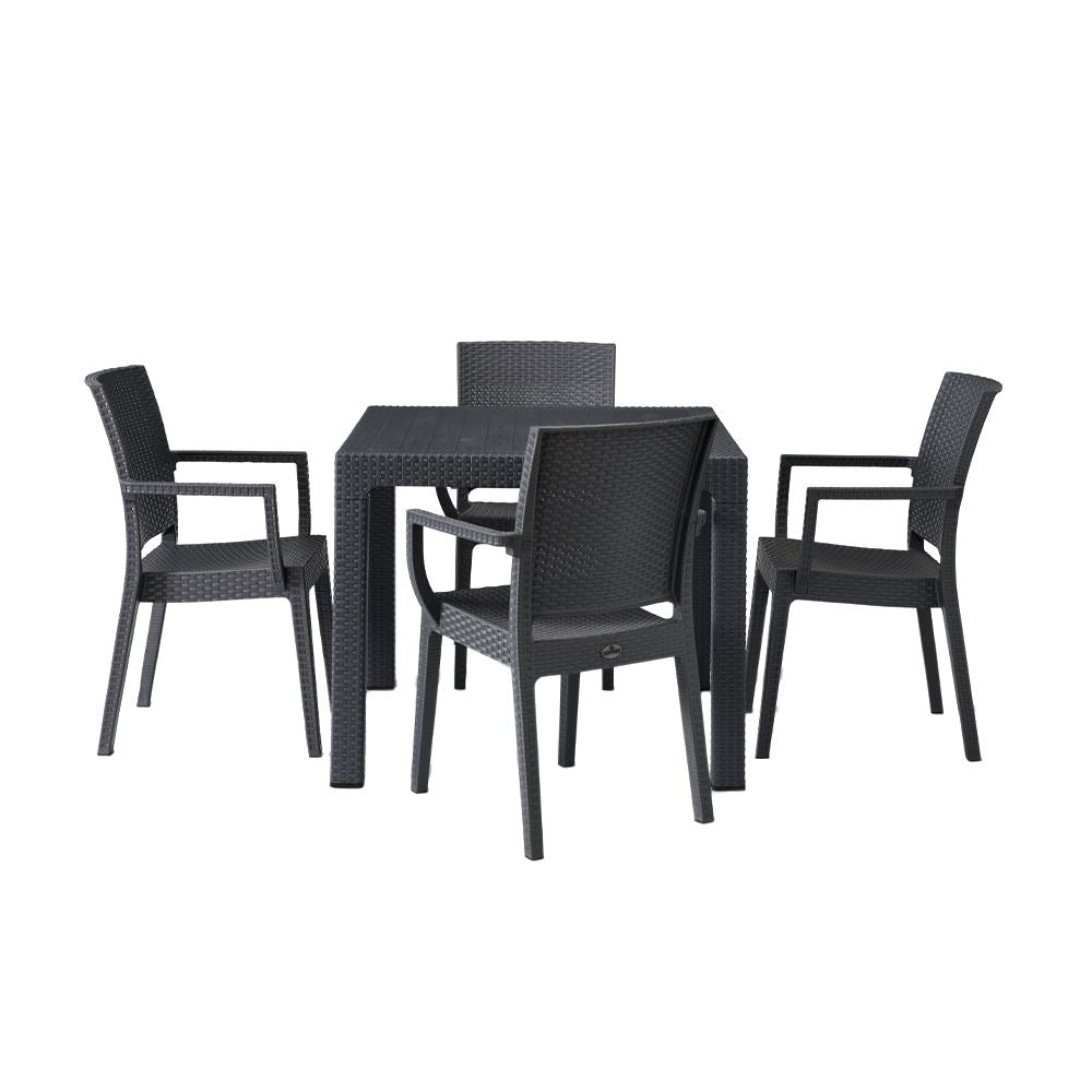 Tabilo Canterbury Rattan Style Small Table Set with 4 Arm Chairs