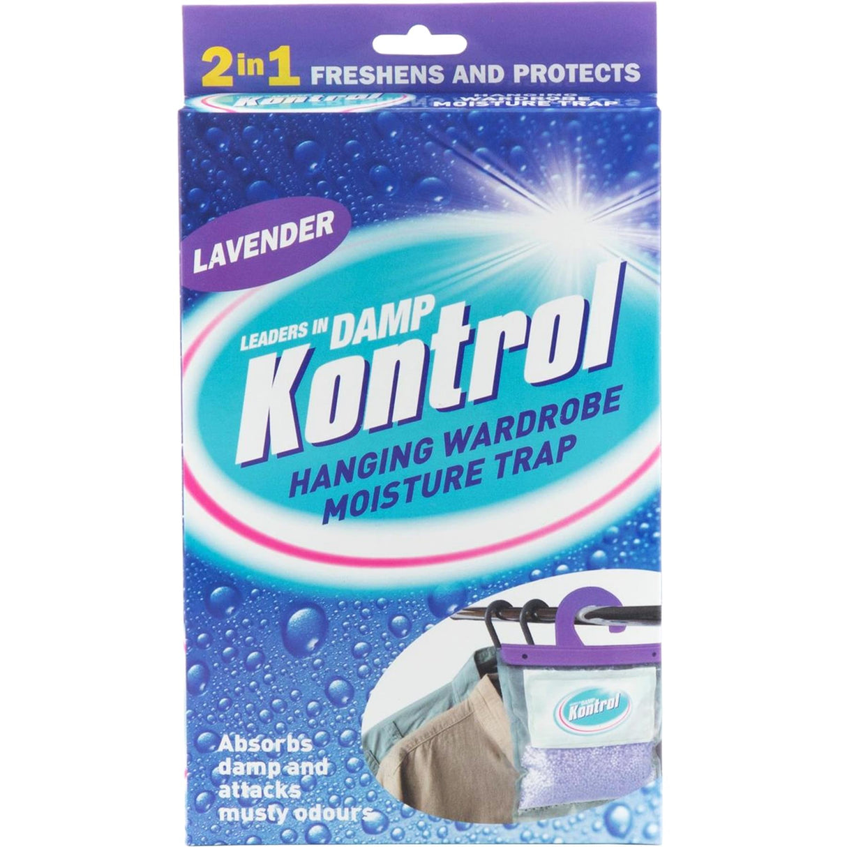 Kontrol Hanging Dehumidifier Wardrobe Moisture Trap Absorbs Damp Lavender Scent