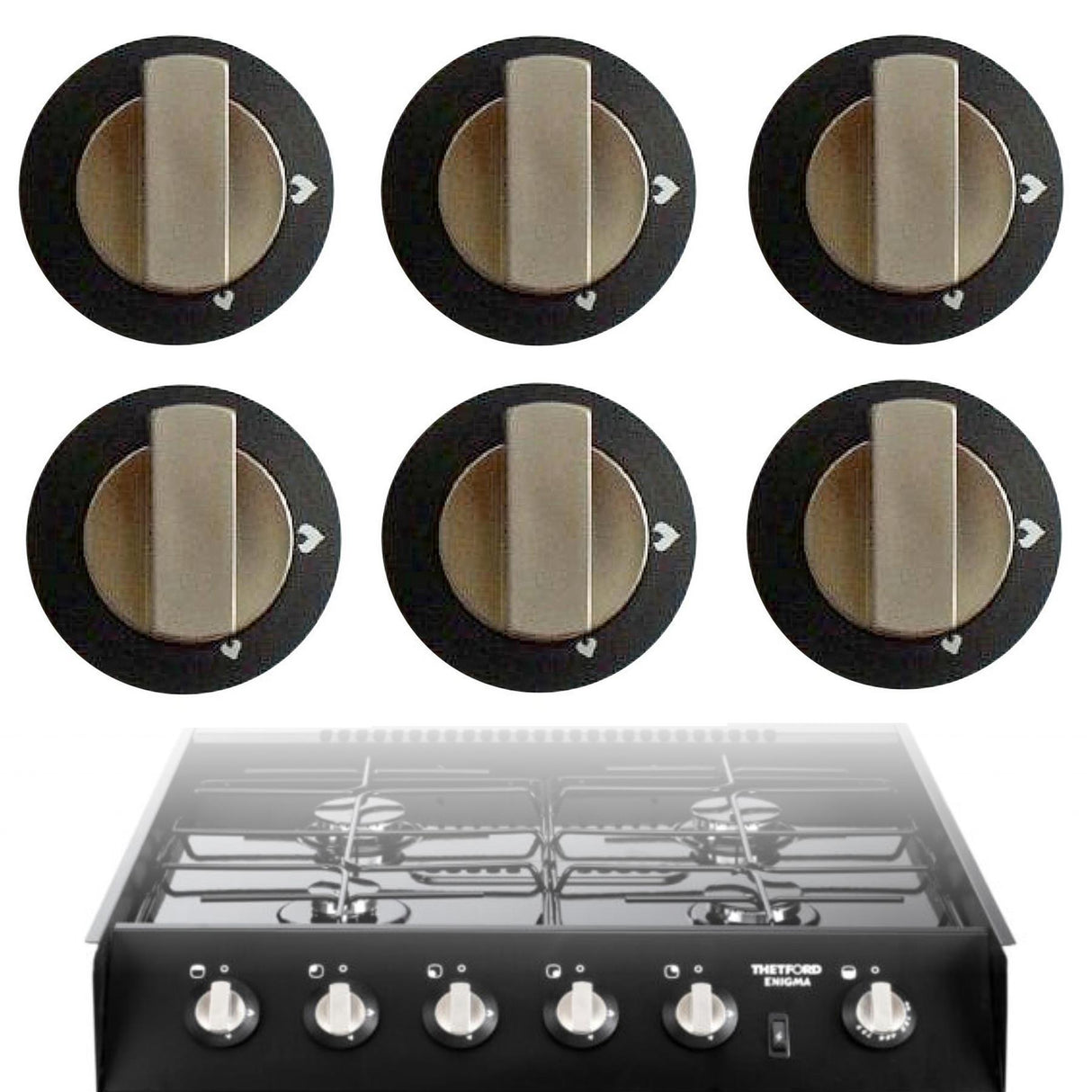x6 Pack Spare Thetford Hob-Grill Knob Black & Satin SSPA0902.SA for Enigma Cookers