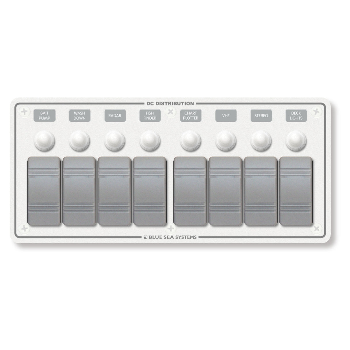 Blue Sea 8-Position IP66 Waterproof Panel Horizontal White - PROTEUS MARINE STORE