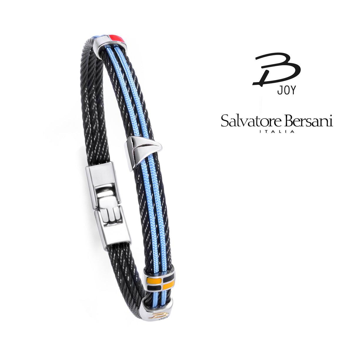 Salvatore Bersani B JOY Marine Bracelet — Sailboat | Black PVD Light Blue Cord