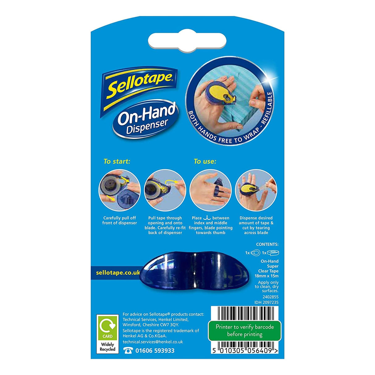 Sellotape On-Hand Dispenser 18mm x 15m - PROTEUS MARINE STORE
