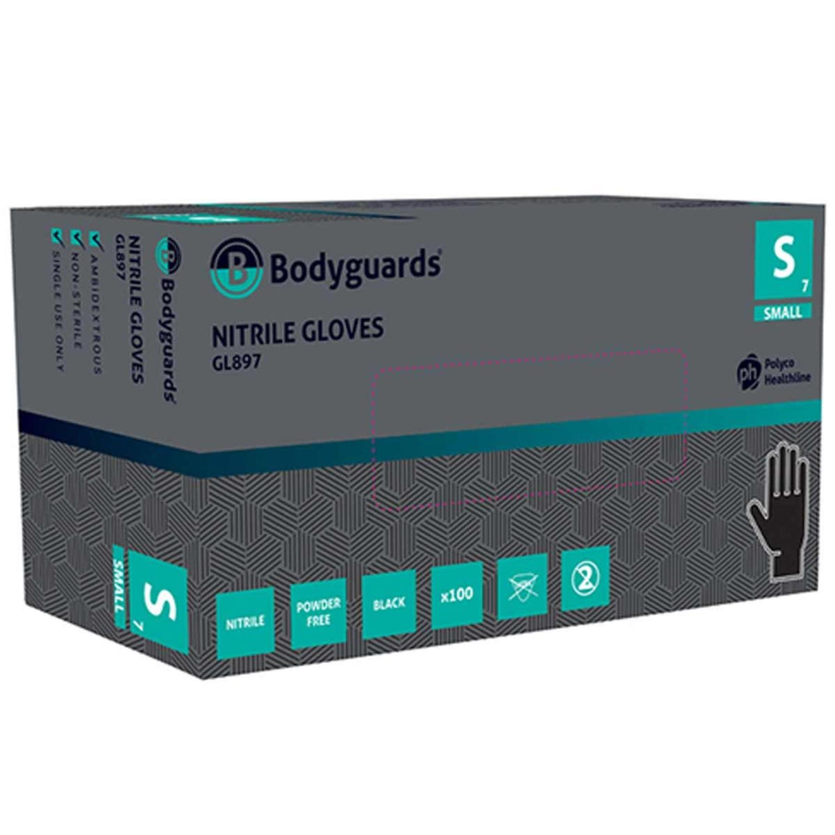 Bodyguard Black Nitrile Powder Free Hand Gloves (Small / Box of 100)