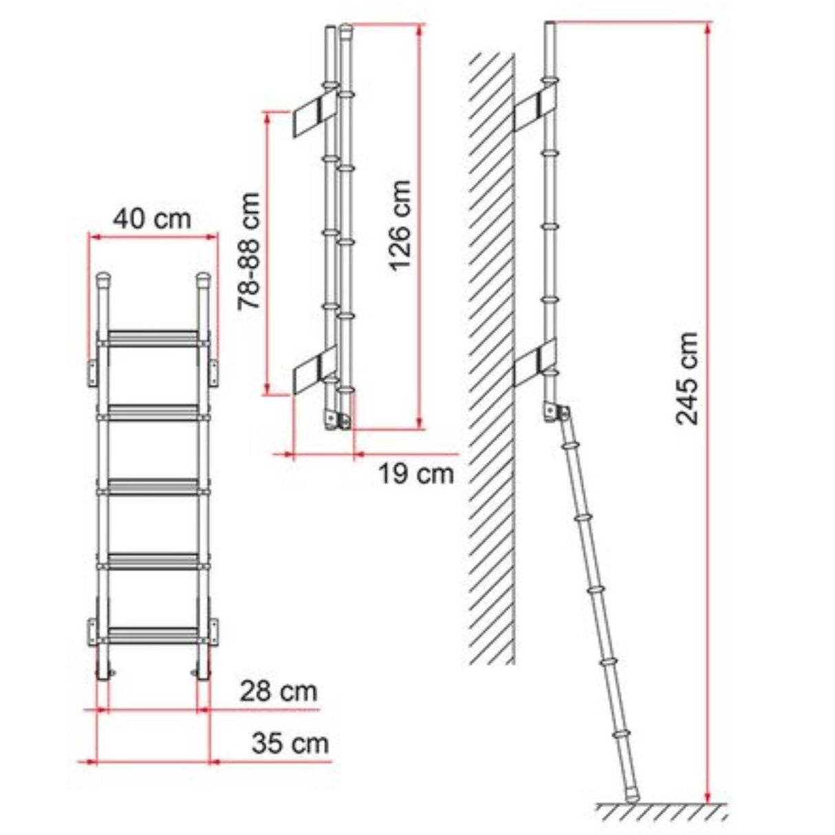 Fiamma Folding Aluminium Deluxe Ladder 5D Max 245cm Extended Motorhomes Caravan