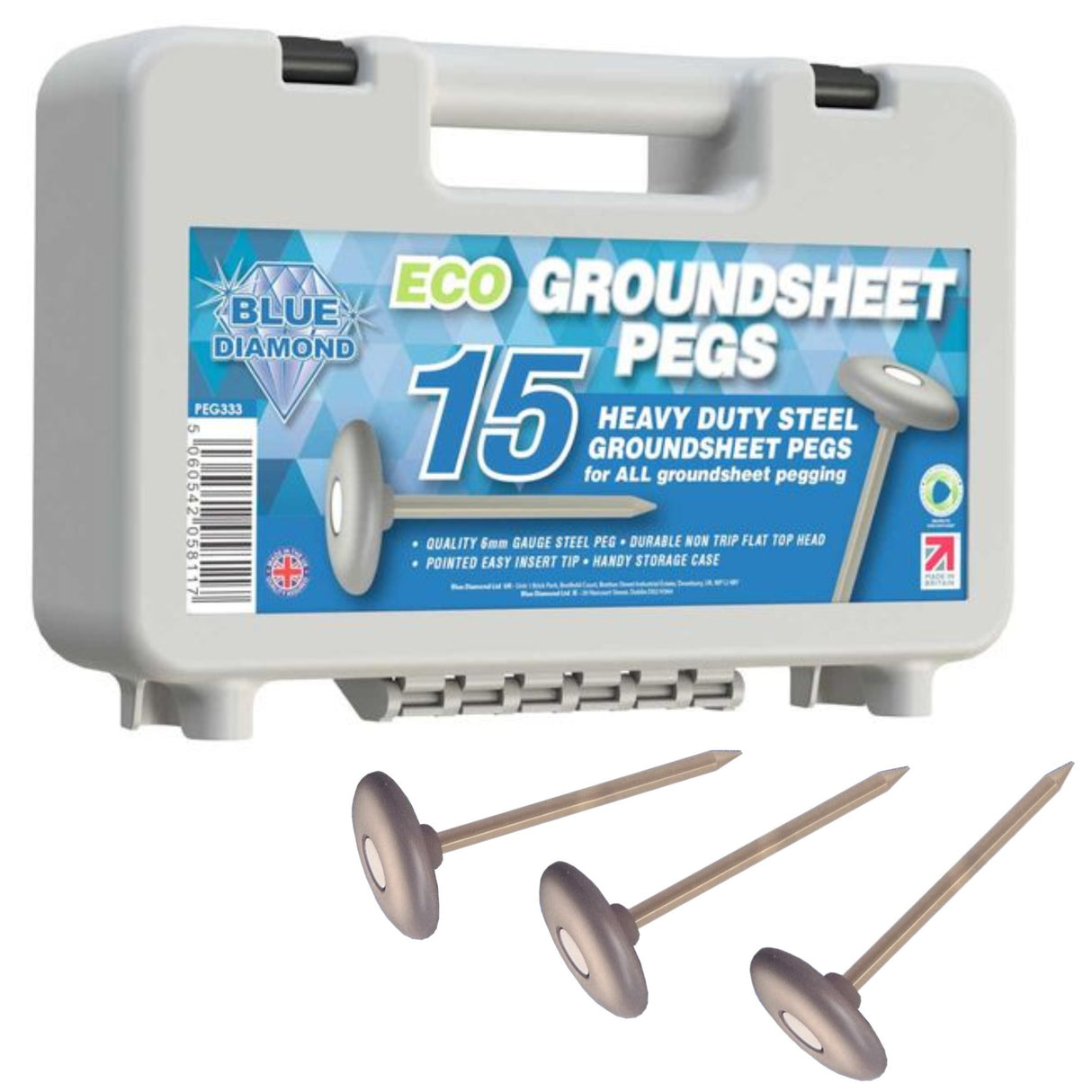 Blue Diamond Eco Groundsheet Pegs Heavy Duty for Securely Pegging - Case Of 15