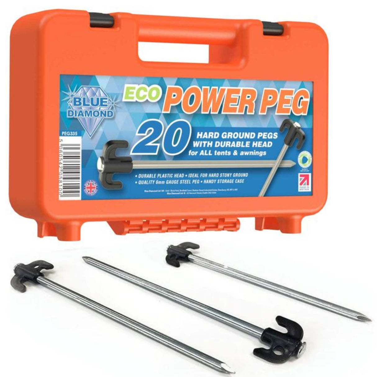 Blue Diamond Tent & Awning Eco Power Pegs Heavy Duty for Hard / Stoney Ground - Case Of 20