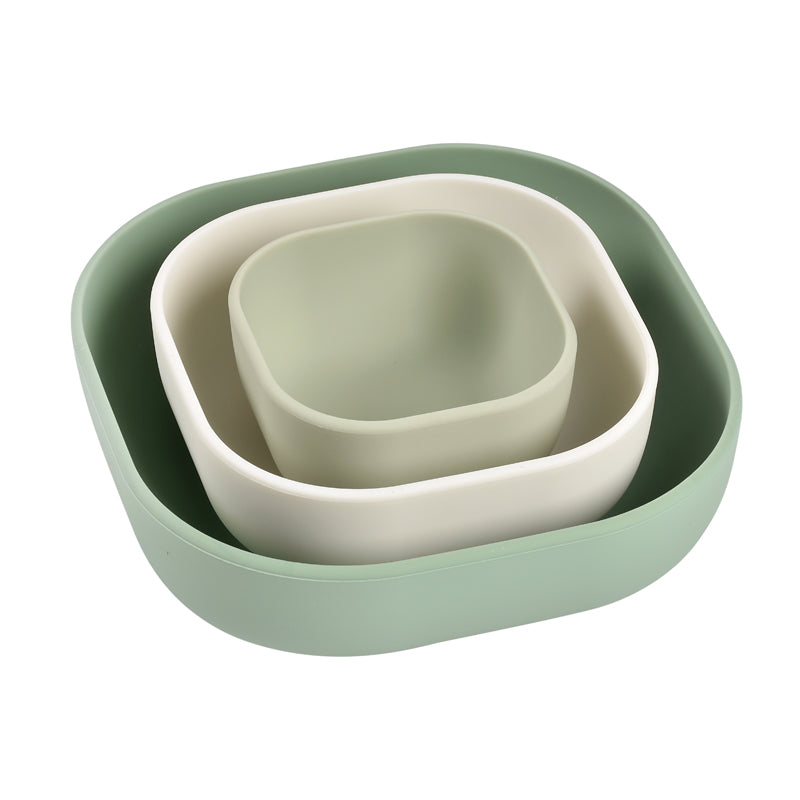 Béaba Set of 3 Silicone Bowls (Sage green/Cotton/Misty green)