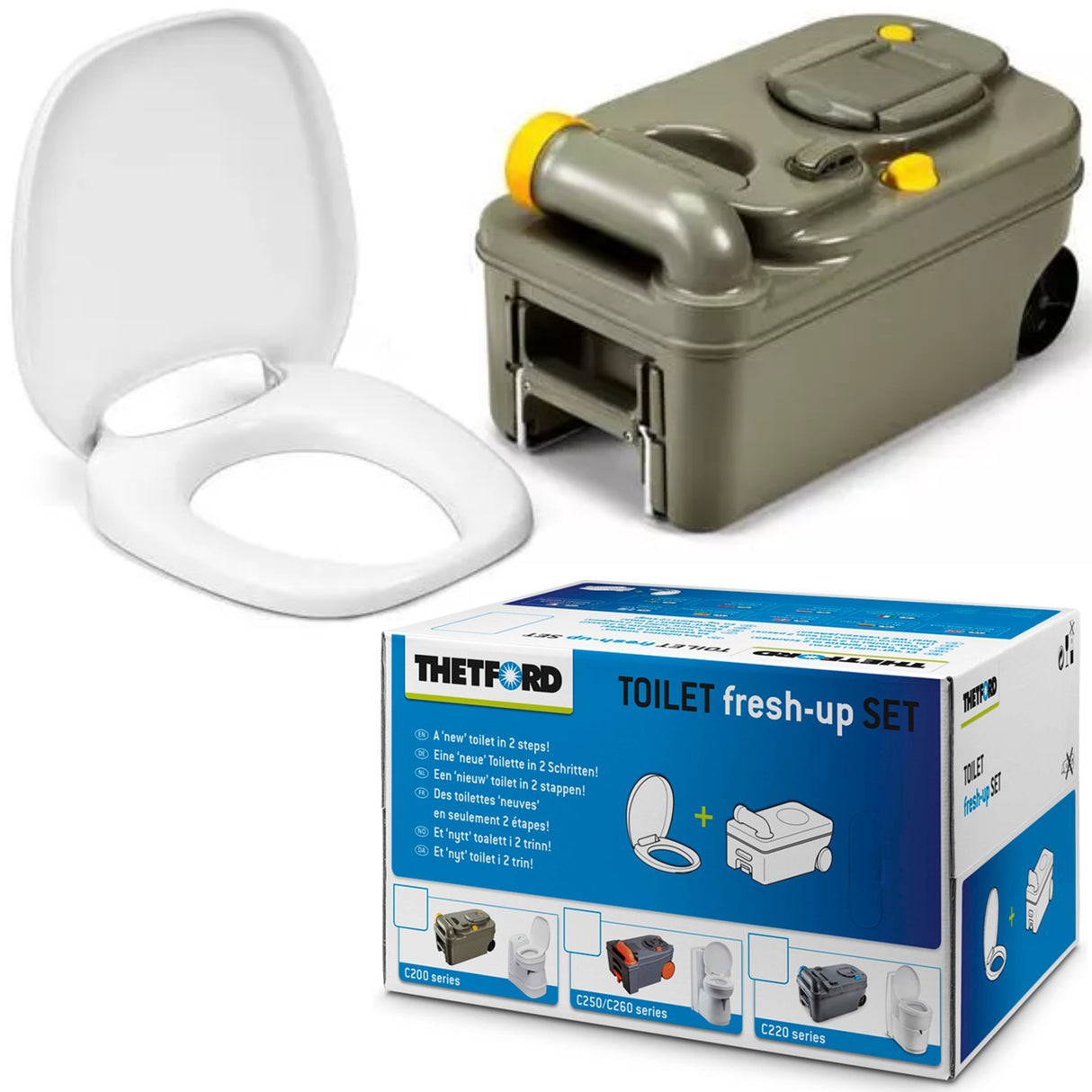 Thetford C200 Series Toilet Fresh Up Kit  Replacement Tank with Wheels & Seat Caravan Motorhome