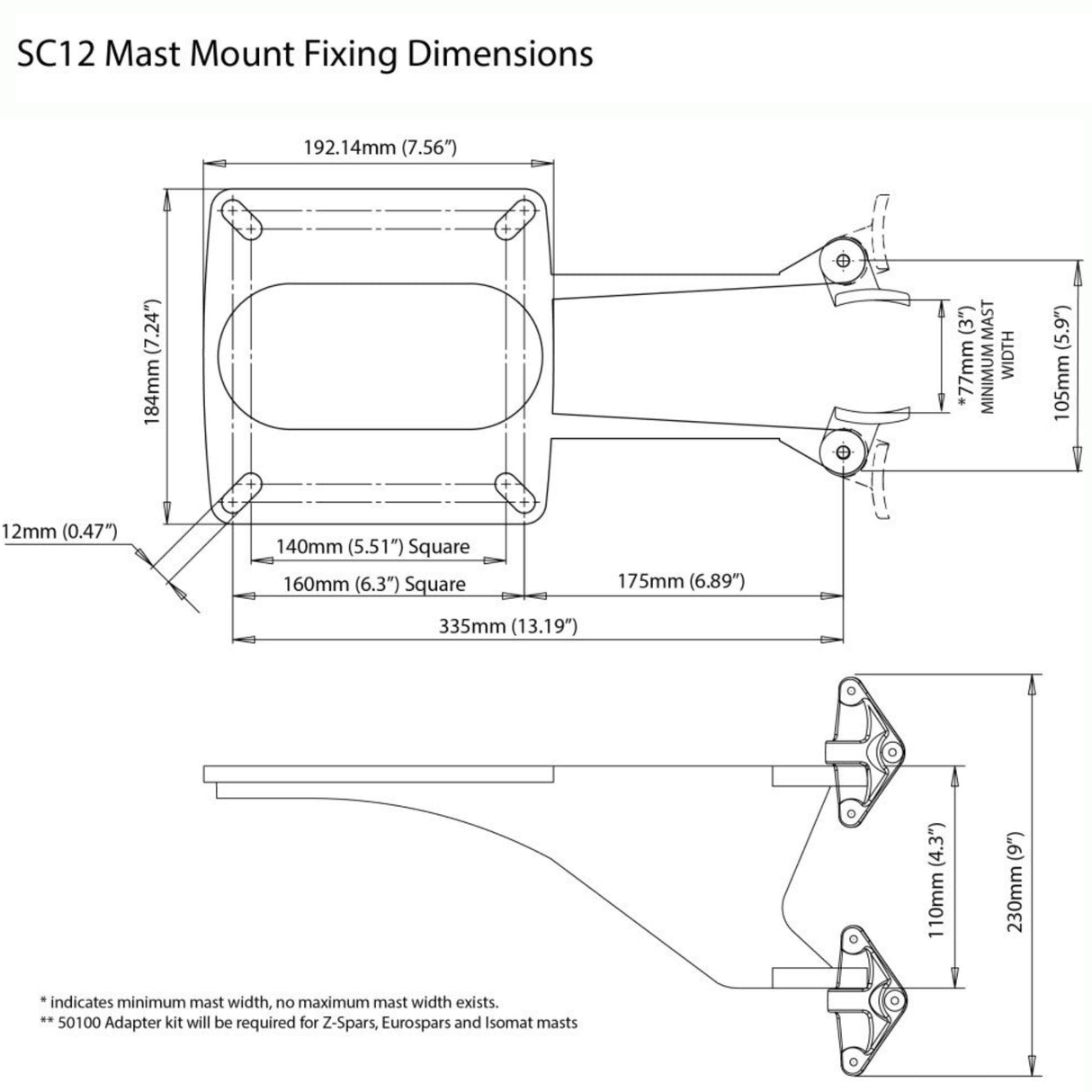 Scanstrut SC12 Mast Mount Platform For Radome & Small Satcom/TV Antenna - Medium