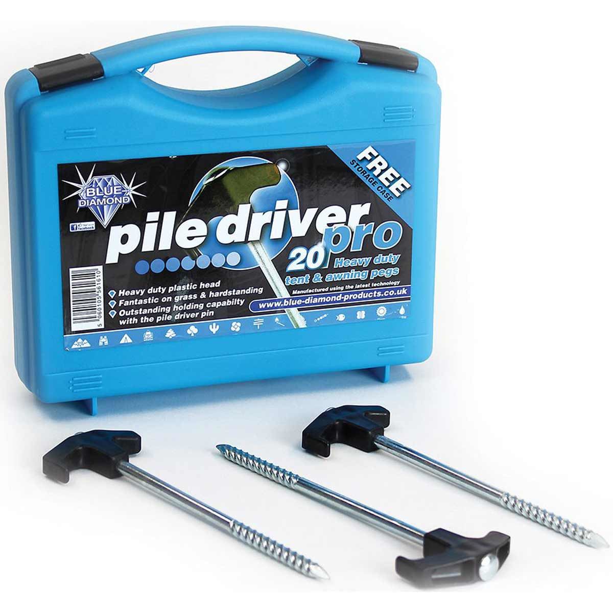 Blue Diamond Super Tough 20cm Pile Drive Pro Steel Ground Tent Pegs - Case Of 20