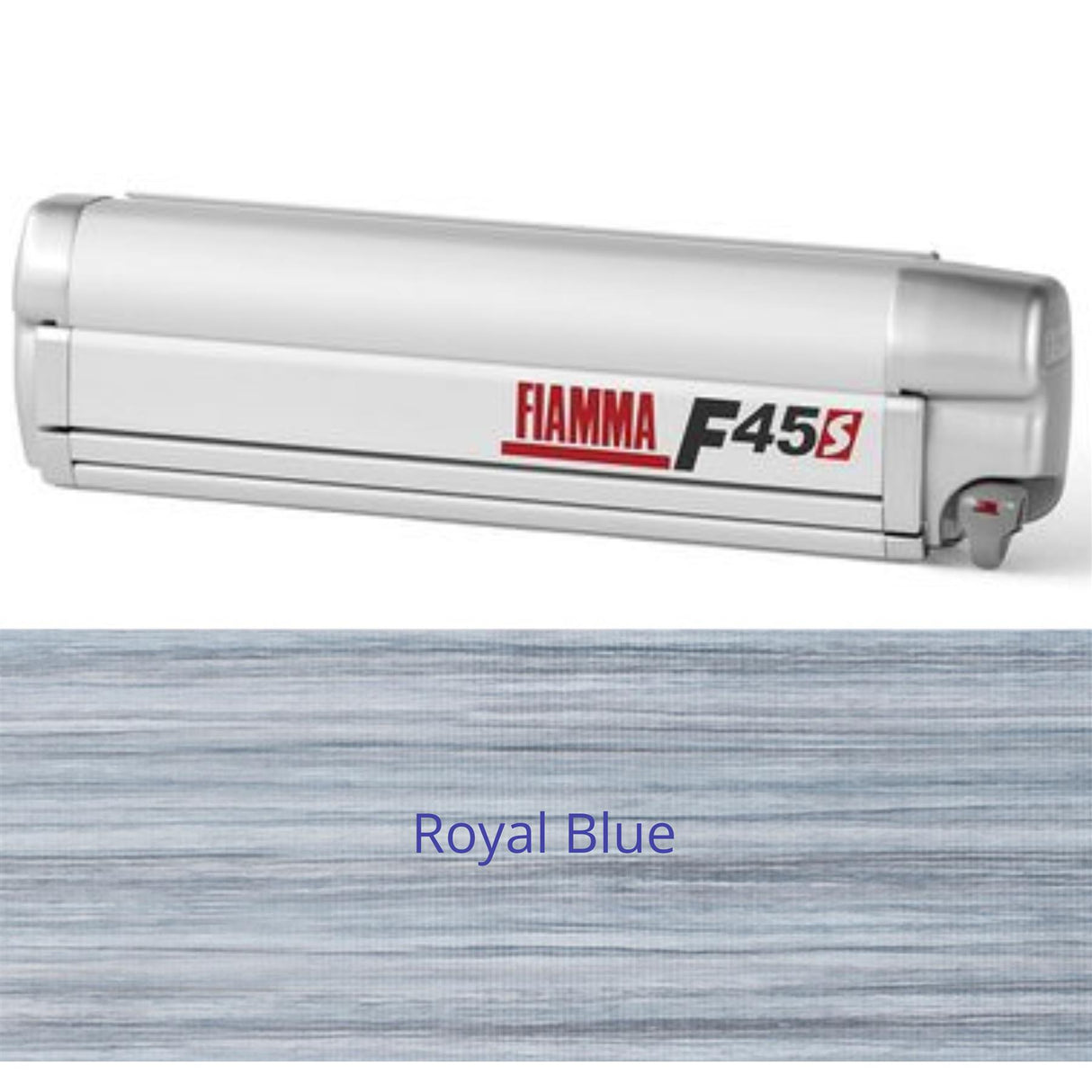 Fiamma F45S 425cm Awning Roll Out Sun Polar White Case, Royal Blue Fabric