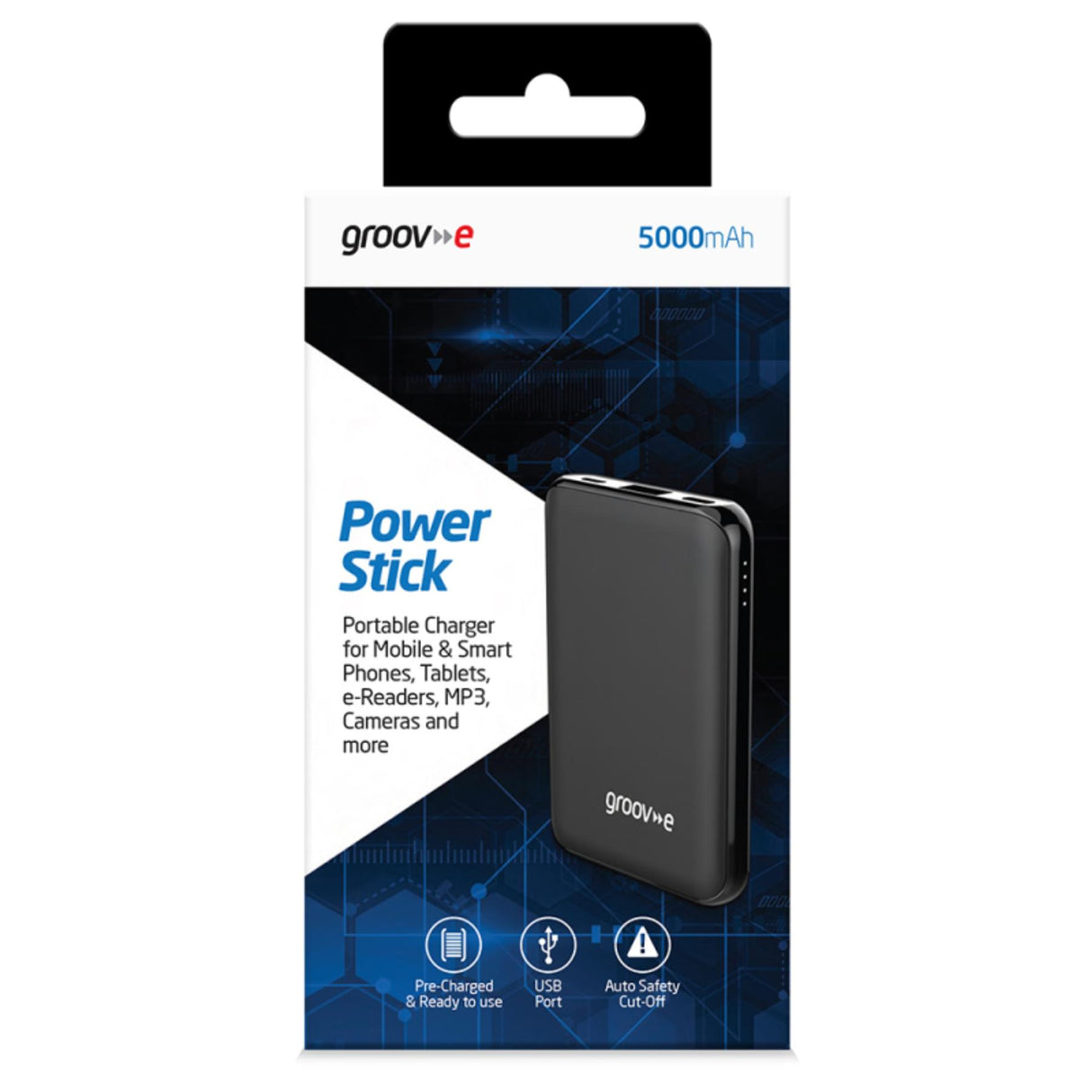 Groov-e GVCH5000BK Portable Power Stick 5000mAh Powerbank- Black