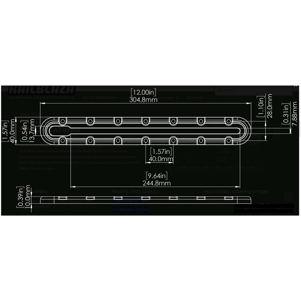 Railblaza Universal Low-Profile Track - 12"