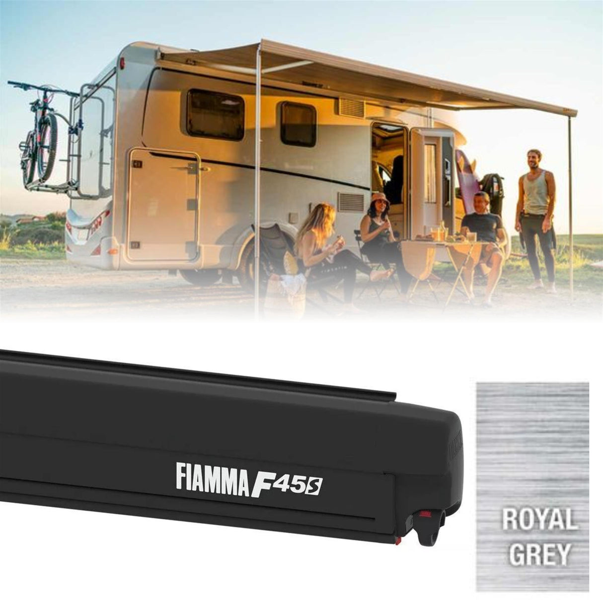 Fiamma F45S 300cm Awning without Brackets Deep Black Case, Royal Grey