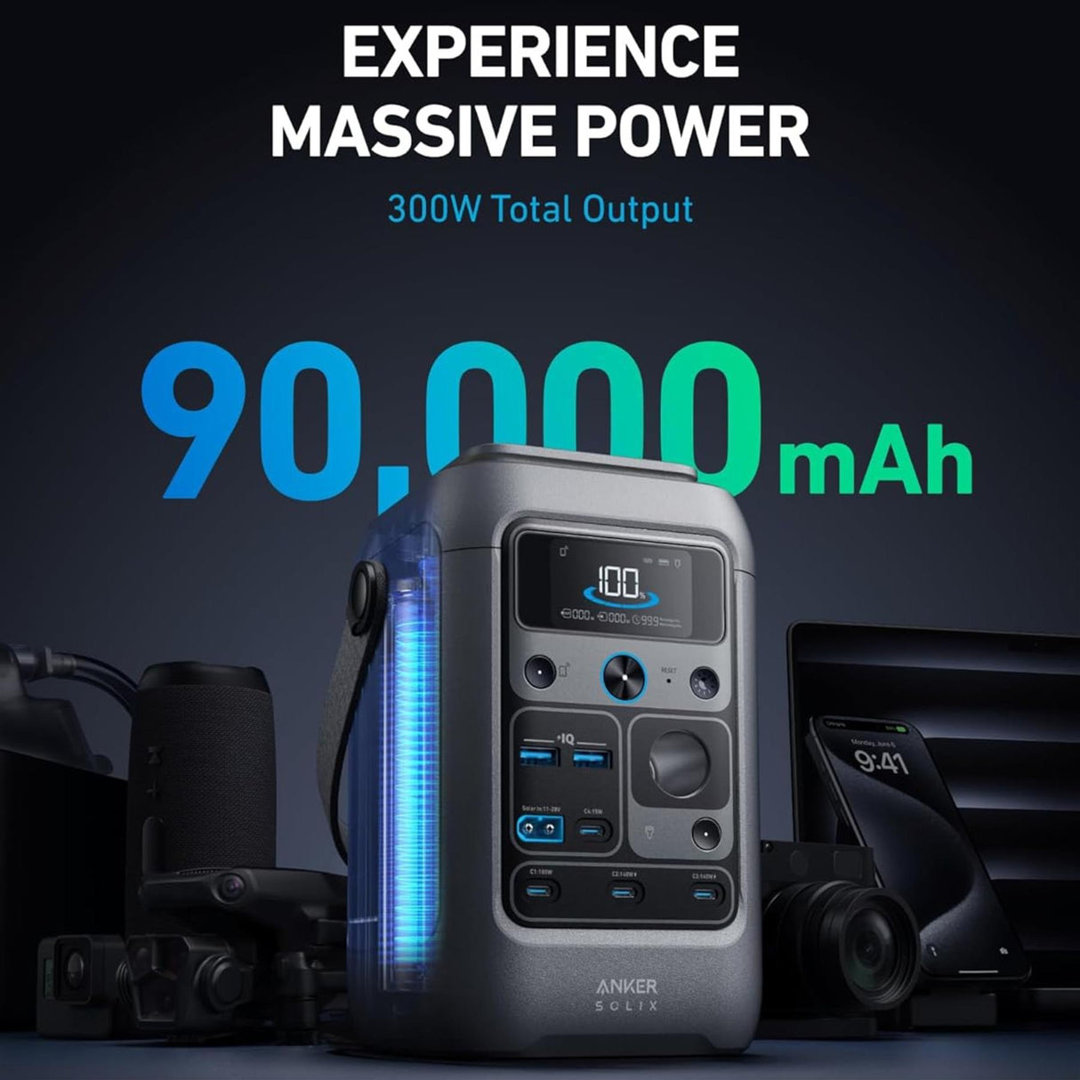 Anker SOLIX C300X DC Portable Battery Power Station 90,000mAh / 288Wh, 300W