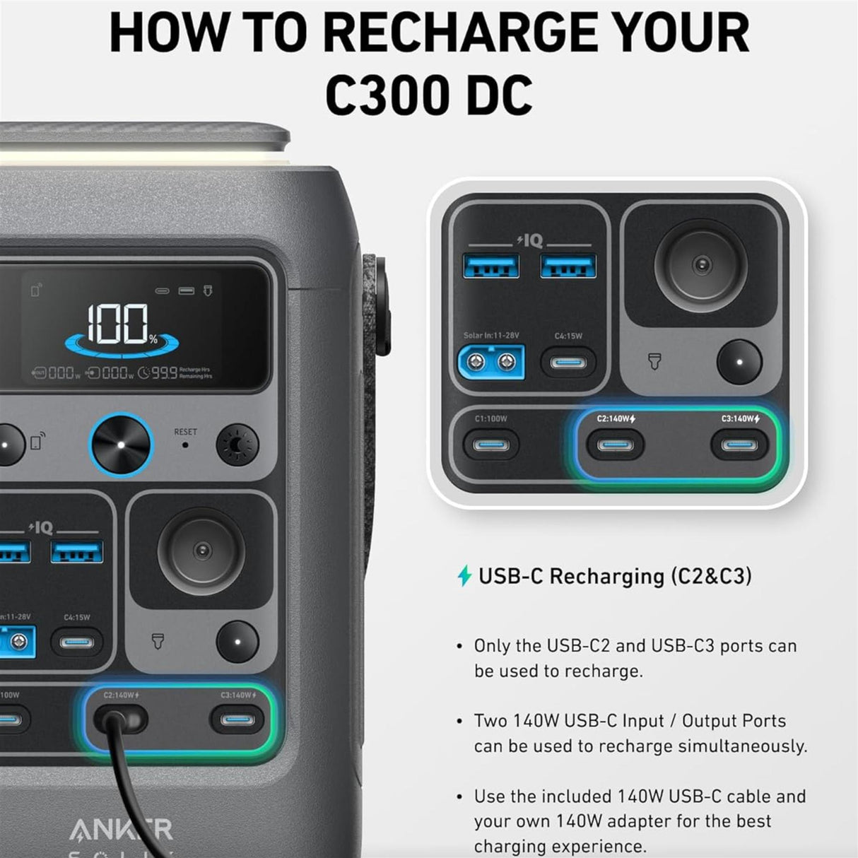 Anker SOLIX C300X DC Portable Battery Power Station 90,000mAh / 288Wh, 300W
