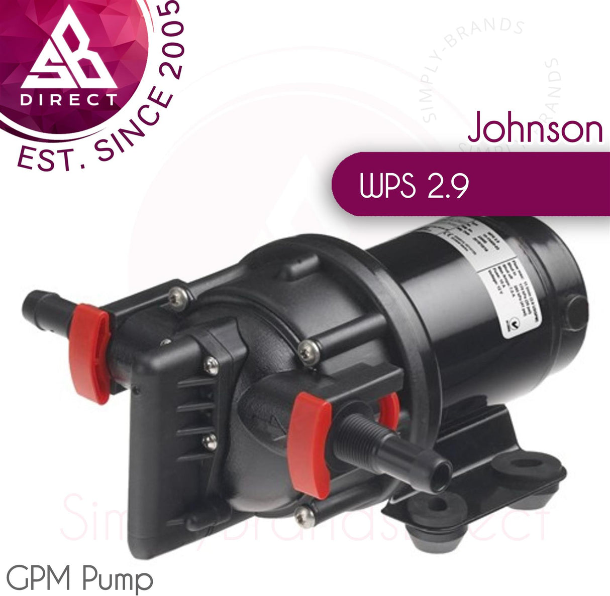 Johnson 24V Aqua Jet WPS2.9 GPM Pump 85W, 5A, 2.8 Bar, 1/2" - 3/4" Hose