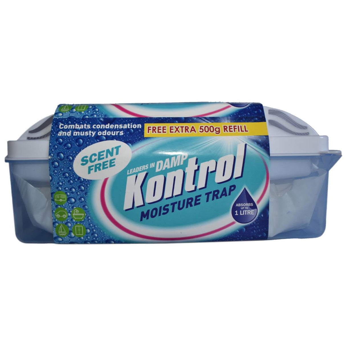 Kontrol Streamline Moisture Absorber Trap Dehumidifier 1L + Extra 500g Refill, Scent-free