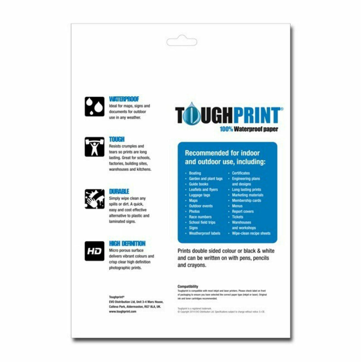 Toughprint Waterproof Laserjet A4 Paper, Use for Maps, Signs & Documents - 25 Sheets - PROTEUS MARINE STORE