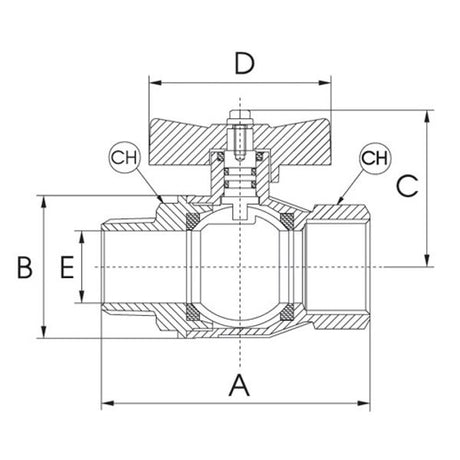 AG Gas Tee Ball Valve 1/2" BSP Female to 1/2" BSP Male Taper - PROTEUS MARINE STORE