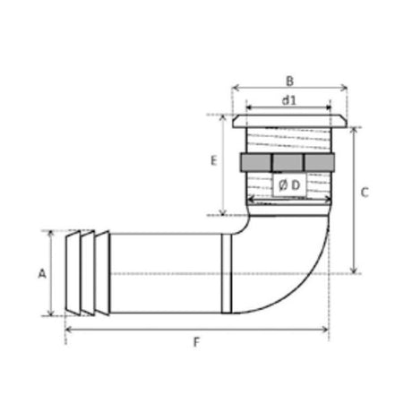 Can Plastic Skin Fitting 90 Degree with SS Cover 1-1/8" Hose - PROTEUS MARINE STORE
