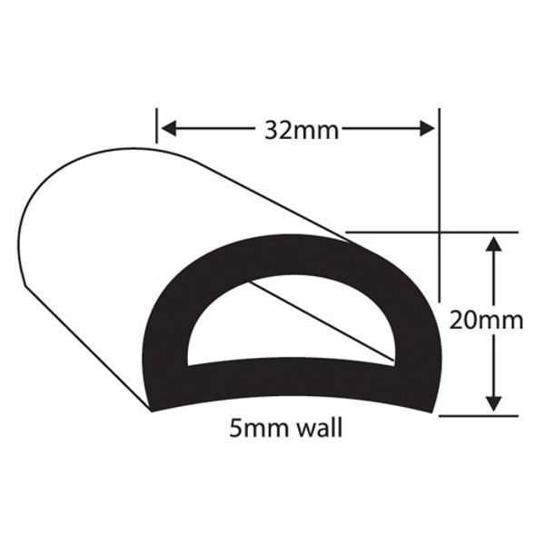 Wilks PVC 50 Fender D Section (32 x 20mm x 15m / Black) - PROTEUS MARINE STORE