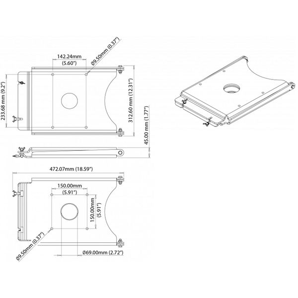 Scanstrut HS-01 Hinging Base Mount for 30cm Satcoms Only (180 Degree) - PROTEUS MARINE STORE