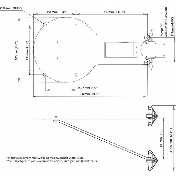 Scanstrut M92698 Mast Mount for Raymarine Radars RD424 & RD424HD - PROTEUS MARINE STORE