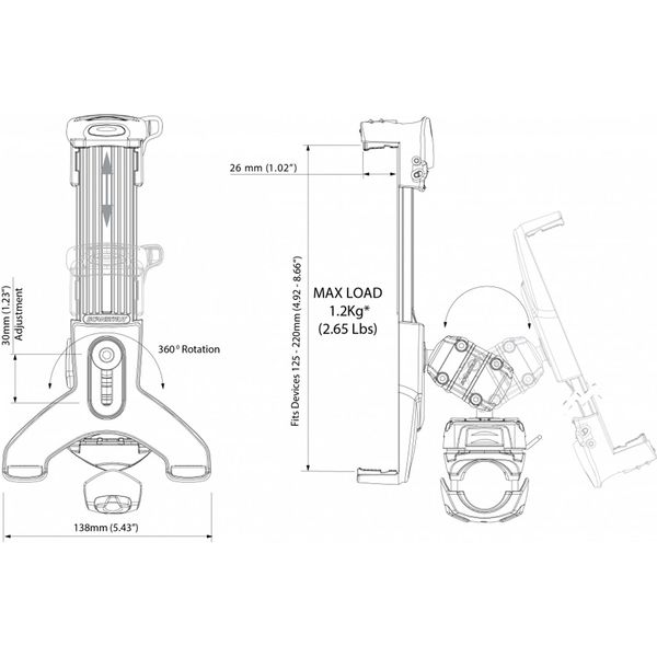 Scanstrut ROKK Mini Tablet Computer Mount Kit (Rail Mount Base) - PROTEUS MARINE STORE