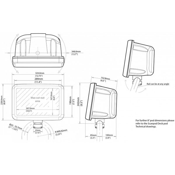 Scanstrut SPR-8-RM ScanPod Rail Pod for Displays Up To 9" (Raymarine) - PROTEUS MARINE STORE