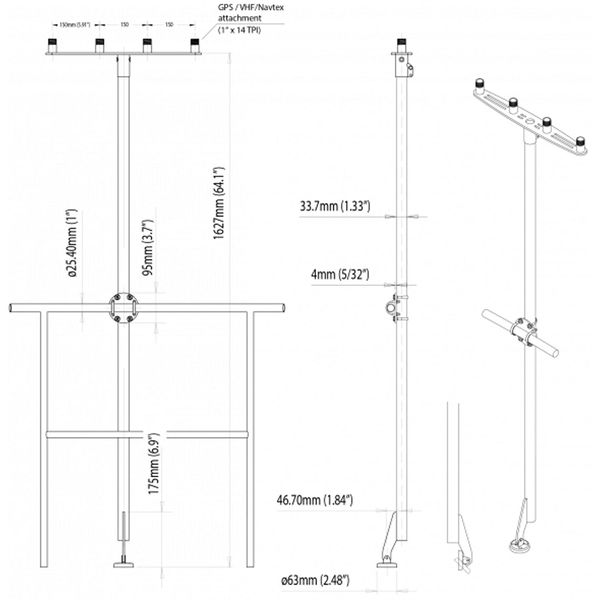 Scanstrut TP-01 Pole Mount for 4 GPS, VHF & Navtex Antennas (1" x 14) - PROTEUS MARINE STORE