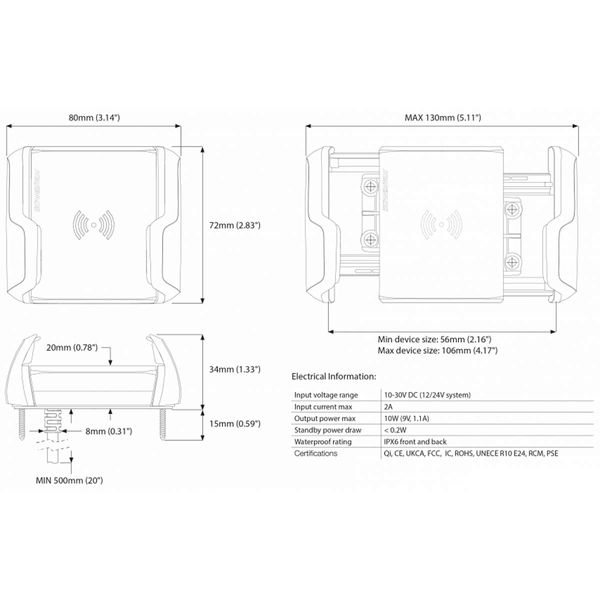 Scanstrut ROKK Wireless Nano 10W Phone Charger Mount (12V & 24V) - PROTEUS MARINE STORE